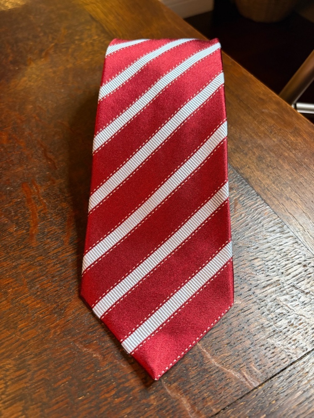 Ermenegildo Zegna Silk and Cotton Red and Blue Striped Tie